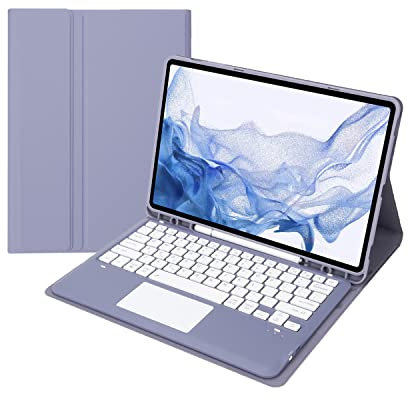 Étui Clavier Tablette pour Samsung Galaxy S8 Ultra 14.6 Pollici 2022 SM-X900/X906 Smart Touchpad Support S-Pen, Housse Clavier magnétique Bluetooth sans Fil pour Galaxy S8 Ultra (Violet)