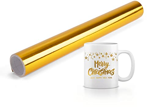 Rouleau Vinyle Adhésif, 30 x 150cm Feuilles De Vinyle Permanent Pour Cricut, Vinyle Rouleau Autocollants pour Mug, Tasses, Mur, Fenêtres, Travaux Manuels, Décoration de La Maison, Or