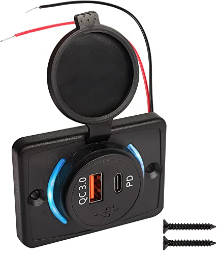 Prise USB pour Camping-Car, Prise Murale USB 12 V avec 18 W PD USB-C et Charge Rapide 3.0 USB-A, Double Port 12 V-24 V Panneau de Chargeur de Voiture Rapide de Type C, Prise de Courant avec Capuchon