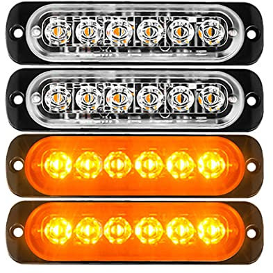 Defvnsy - Lot de 4 – Lumière stroboscopique à 6 LED ambre – Lumière LED d'avertissement mini barre lumineuse d'urgence flash 18 modes clignotants 12 V-24 V DC pour remorque, camion véhicule universel