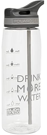 Polar Gear Aqua Curve Tritan 750ml Water Tracker Bottle. Flip Up Straw. Measure Hydration & Drinking Goals. Ideal For Cycling Gym Swim & School. Reusable Leak Proof Non-spill,Grey