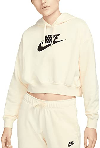 Nike Damen NSW Club FLC Gx Crop HDY T-Shirt, Milk/Schwarz, M