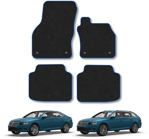 Skoda Superb (2015-2024) Carpet Car Mats | Blue Edge Trim Tailored Fit Floor Mats Full Coverage Protection Accessories Easy Clean Anti Slip Made in the UK