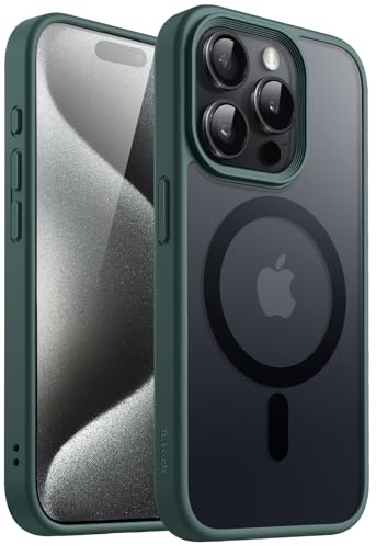 JETech Magnetic Case for iPhone 15 Pro 6.1-Inch Compatible with MagSafe, Translucent Matte Back Slim Shockproof Phone Cover (Dark Green)