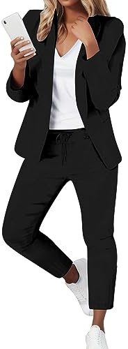 KBOPLEMQ Ensemble de costume d'affaires pour femme - Élégant - 2 pièces - Manches longues - Revers - Veste de costume de bureau + pantalon de costume d'affaires - Ensemble 2 pièces - Ensemble pantalon