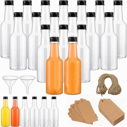 wordmouk 24 Pcs Mini Bouteille 100ml/3.5oz Bouteilles Réutilisables de Vides en Plastique Bouteilles avec Bouchon Entonnoirs et Étiquettes en Papier kraft pour étiquettes pour Mariages et Fêtes