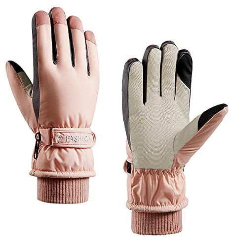 A-QMZL Winterhandschuhe wasserdichte Warme Skihandschuhe Damen Thermohandschuhe Winddichte Touchscreen-Handschuhe verdickter Kälteschutz Handschuhe zum Skifahren Laufen Radfahren Motorrad(rosa)