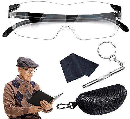 Lupenbrille mit Brillenetui, 300% Vergrößerungsbrille Brillenlupe, Lupenbrille für Brillenträger, Tragbare Leselupe, Lese Lupenbrille für Reparatur Nähen Naharbeit Lesen