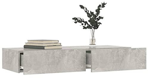 Gecheer Estante Flotante Multiusos,Estantería de Pared con Cajón,Mueble de TV con Luces LED,Baldas Flotantes Mesita de Noche,Gris hormigón 90x35x15,5 cm,para Dormitorio,Sala de Estar,Cocina,Pasillo