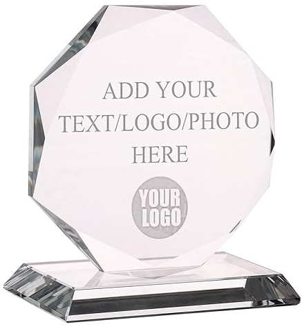 Wanapix | Personalisierte Trophäe mit Name/Text | Graviertem Glas (Grauskala) | Personalisierte Trophäe | Inklusive Aufbewahrungsbox |Personalisierbar mit Foto und Text | Achteckig 17 cm
