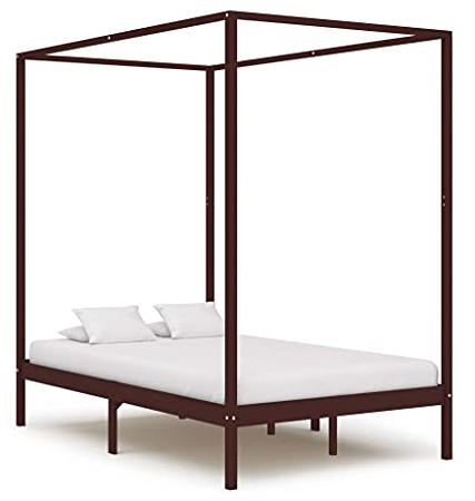 MNISDFL Bett kopfteil Bodenbett Schlafzimmer möbelEinzelbett Himmelbett-Gestell Dunkelbraun Massivholz Kiefer 120 x 200 cm