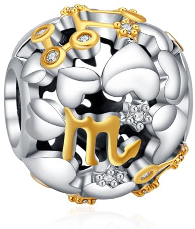 Rimgoris 925 Sterling Silver Charm for women bracelets necklace Two Tone Zodiac Sign Openwork Bead Charms Women Girl Holiday Gifts