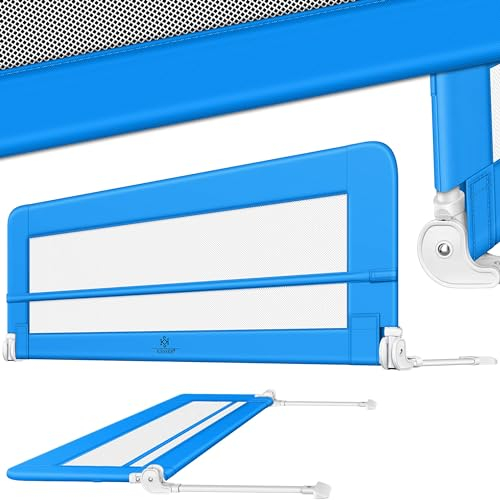 KESSER® Bettgitter 200 cm Bettschutzgitter Kinderbettgitter für Kinder Babybettgitter Klappbar, Tragbar, Kinderbett Kinderbettschutzgitter Rausfallschutz, Bett & Elternbett hoch: 42 cm, Blau
