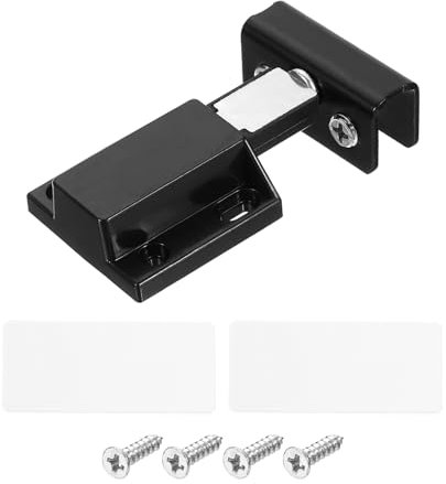 sourcing map Glass Door Magnetic Catch Latch Closures with Clamp, 1 Set for 5-8mm Glass, Push Open Single Glass Door Magnetic Touch Latch, Black