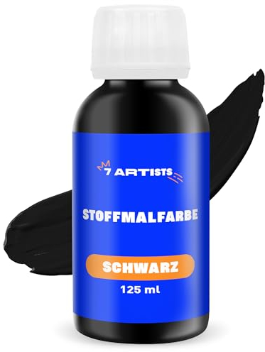 7 Artists Textilfarbe Acrylfarbe Waschmaschinenfest Schwarz 125 ml – Stoffmalfarben Waschfest für Stofftaschen zum Bemalen, T-Shirt, Leder, Jeans | Fabric Paint für Kleidung, Schuhe
