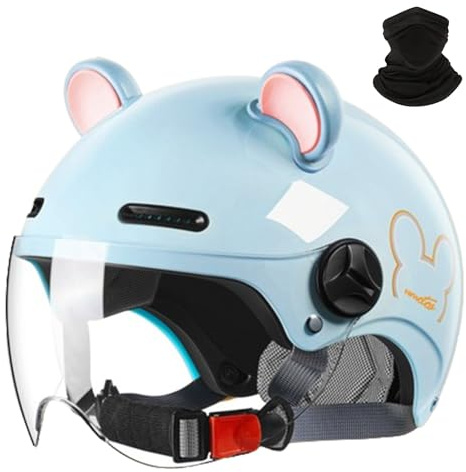 Offener 3/4 halber Motorradhelm mit Ohren, ECE Genehmigter offener Helm für Erwachsene Roller, Go-Kart ATV Rennradhelme für Männer und Frauen