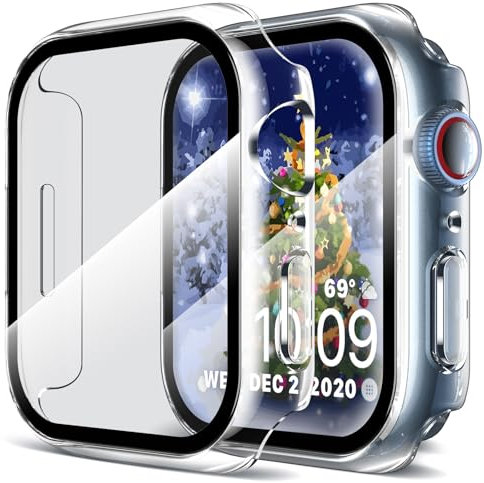 LK 2 Pack Hard Case for Apple Watch SE (2022/2020) /Series 6 5 4 40mm, Built-in 9H Tempered Glass Screen Protector, Overall Protective Cover, HD Clear High Sensitivity, Cover for iWatch SE 6 5 4 40mm