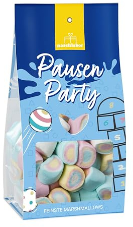 Pausen Party Marshmallows in Geschenkverpackung 90g | Das perfekte Geschenk für die Einschulung | Geschenk für Kinder zum Schulstart | Schultüte | Süße Marshmallows
