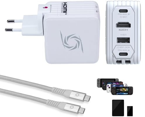 AVerMedia Cargador Portátil para Nintendo Switch, Carga Rápida GaN de 100W, Estación Dock HDMI 4K60 para TV, iPhone, iPad, Portátil, PC, Accesorios Gaming, Adaptadores UK y EU Incluidos, CORE GO GC313