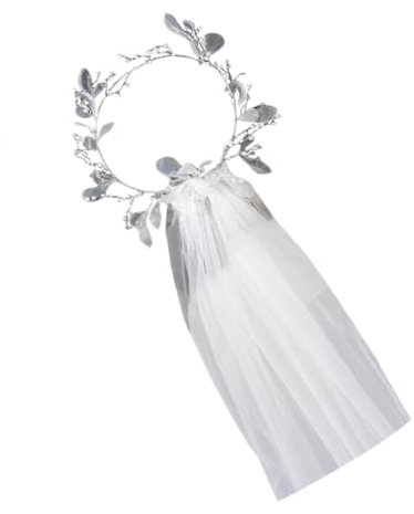DEARMAMY Brautschleier Weißer Haarschmuck Eleganter mit Perlen und Zartem Gauze für Braut zur Hochzeit und Hochzeitsfotos