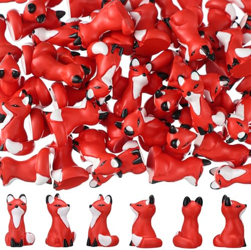 Wesiti 50-teiliges Mini-Fuchsfiguren-Set aus Kunstharz, Fuchs, Tierstatue, Tischtablett, Mittelstück für Frühling, Sommer, Heimdekoration, Geschenk, Partygeschenke, Schreibtisch-Dekoration (sitzend)