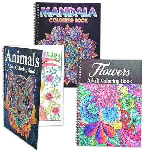 Ilyever Malbuch für Erwachsene, Stressabbau, 60 Seiten, Mandalas, Tier- und Blumenmuster, Spiralbindung, Malbücher für Achtsamkeit und Entspannung, für Weihnachten, Geburtstag und Urlaub