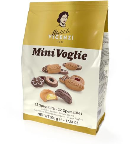 Matilde Vicenzi Mini Voglie Fine Italian Cream Filled Pastries & Chocolate Biscuit Selection Bag, 12 Varieties, 500g