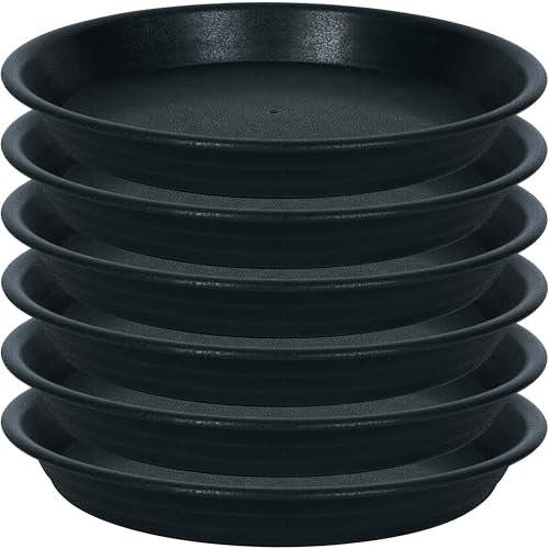 MSKIAUO Pflanzen-Untersetzer, Topfschale, 10,2 cm, 6 Packungen Kunststoff-Blumentopf-Untersetzer und Tropfschalen für drinnen und draußen, schwere langlebige Pflanzteller, Wasserfänger (schwarz)