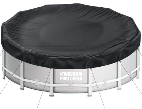 Aipwerer Bâche de Piscine Ronde pour Piscine de 550-610 cm | Bâche de Piscine Ø610 cm | Résistant aux Déchirures | Bâche de Protection pour INTEX & BESTWAY Piscines (Cordon de Serrage Noir)
