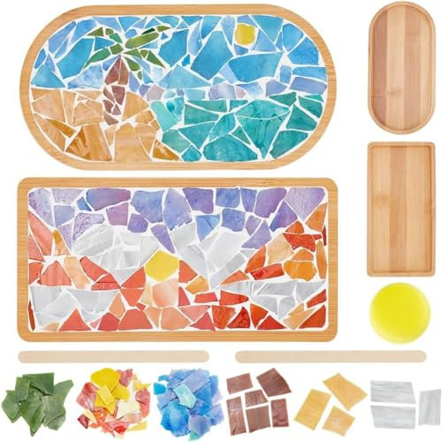 Vocdikficy Mosaik-Bastelset zum Selbermachen, Kokosnussbaum-Mosaik, Bambus-Untersetzer-Set mit Leerem Untersetzer, Handgefertigte Kunst, Heimdeko