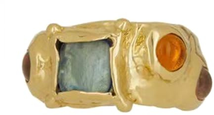 KAQNTUD Vintage-Strass-Ringe für Frauen mit mehrfarbigen Steinen und Premium-Goldfarben-Designs für Mode-Liebhaber, lake blue, Messing