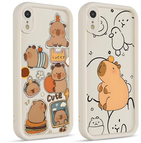 PBNDJVG 2 Pack Kawaii Case for iPhone XR 6.1, Anime Cute Pattern Dauphin Cartoon Capybara Shockproof Soft TPU Silicone Gel Drop Protection Cover for Women Girls,Cartoon