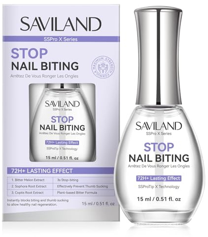 SAVILAND Nail Biting Treatment: Effective Stop Nail Biting Quick-Dry Nail Biting Prevention Thumb Sucking Deterrent for Adults Brittle Damaged Nails Long-Lasting Bitter Taste 0.51 fl. oz