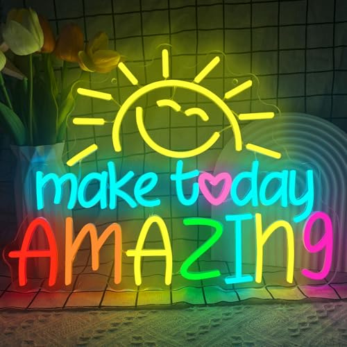 Make Today Amazing Neon Schild Sonnenschein Buntes Neonlicht Schilder | USB-betrieben Dimmbar LED Neon für Wanddekoration Schlafzimmer Klassenzimmer Hochzeit Geburtstag Party Kunstdekoration