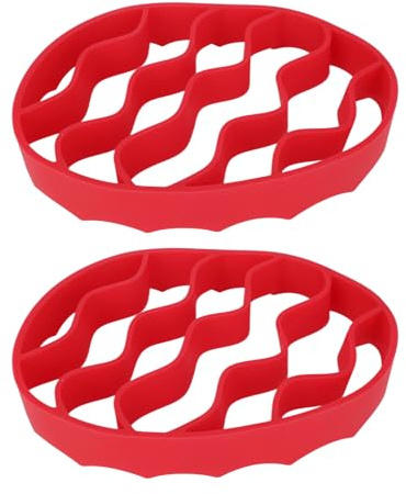 2pcs Silicone Cooker Racks, Oval Silicone Steamer Roasting Cooking Slow Steam Pan Roaster Racks Insert Multi-Use Kitchen Accessories Compatible with Instant Pot 5,6,8 Qt & Most Cookers (Red)