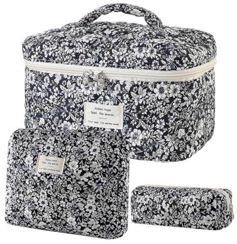 Gesteppte Makeup-Tasche 3-Teiliger Großer Gesteppter | Reise-Schminktasche Für Damen Mädchen Schule Haus Koffer Bad Beauty Hotel