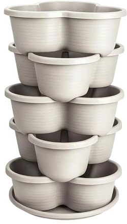 Generico Jardinera de fresas apilable 5 niveles | PP 33 x 33 x 14 cm gris torre con ruedas de drenaje | Maceta transpirable resistente para plantas | balcón interior exterior cultivo