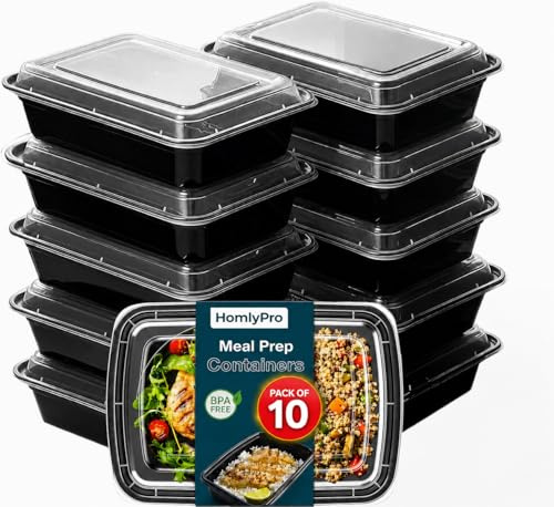 HomlyPro 10 Pack 28oz Black Meal Prep Containers with Lids, Airtight BPA Free Reusable Food Containers, 1 Compartment Stackable Food Storage for Microwave, Freezer and Dishwasher Safe