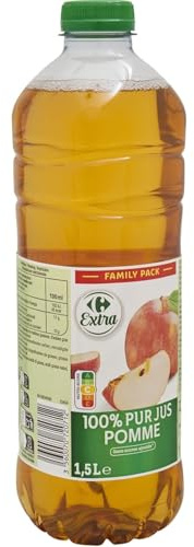 CARREFOUR EXTRA Jus de Pomme Pur Jus 1,5L - Bouteille en plastique - Sans sucres ajoutés - Format familial - 100% jus de pomme authentique - Lot de 4