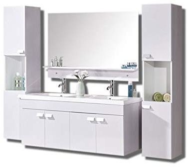 Badmöbel Modell White Elegance 120 cm Badezimmermöbel Badezimmer Waschtisch Schrank Spiegel Set