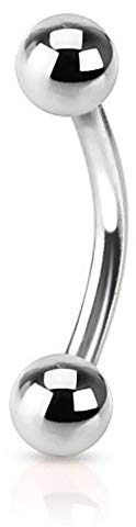 viva-adorno® Piercing Banane Augenbrauenpiercing mit Kugeln Edelstahl Größen Z56, Silber 1,2x10x3mm