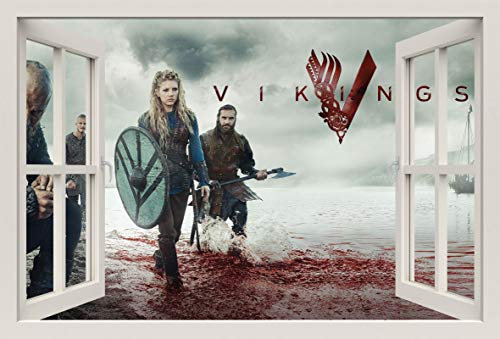 Unified Distribution Vikings - Wandtattoo mit 3D Effekt, Aufkleber für Wände und Türen Größe: 92x61 cm, Stil: Fenster
