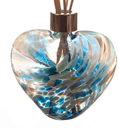 Amelia Art Glass Heart Shaped Reed Diffuser Teal & White, 16