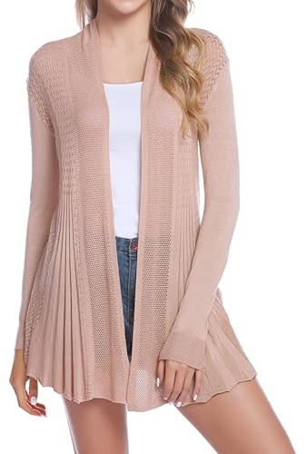 Sykooria Gilet Femme Long Coton Cardigan Femme Ouverte Devant Tricoté Veste Casual à Manches Longue Cardigan en Maille Respirant Élégant