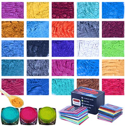 Mica Powder for Epoxy Resin (8.8oz/250g) 25 Colors with Spoon, (0.35oz/10g Each) Lip Gloss Pigment Powder Dye, Slime Colorant, Bath Bomb, Soap Making & Candles