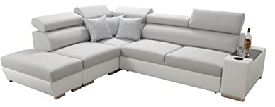 All4All Ecksofa mit Schlaffunktion Prude 282 x 227 cm - Schlafcouch mit Bettkasten – Couch mit Schlaffunktion – L-Form Sofa - Schlafsofa - für 4 Personen - Linke Seite - Grau/Weiß - Modern 26