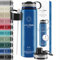 Trinkflasche Edelstahl ACTIVE FLASK + Strohhalm (3 Deckel) BPA-frei, Auslaufsicher, Kohlensäure geeignet - Wasserflasche Fahrrad Thermosflasche Isoliert Isolierflasche Sport Wasser Flasche Kinder Tee