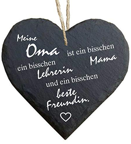 Homeyourself Herz Schieferherz Schiefer Schieferschild 10 x 10 cm Meine Oma ist EIN bisschen Oma Lehrer und Beste Freundin schwarz Dekoschild Wandschild Schild Stein Geschenk