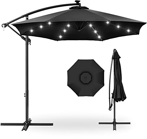 Best Choice Products 10ft Solar LED Offset Cantilever Hanging Market Patio Umbrella, 8 Sturdy Ribs, Easy Adjustment - Black