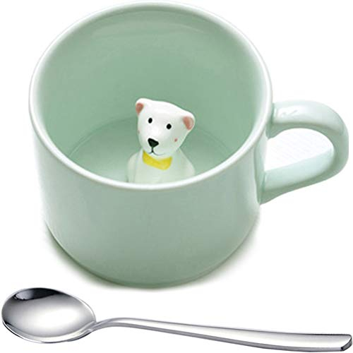 Dog CoffeeMugs, Surprise 3D Celadon Figurine Insede Teacup, Funny Animal Milk Cup, Best Gift for Morning Drink and Christmas, Weddings, Father's Day